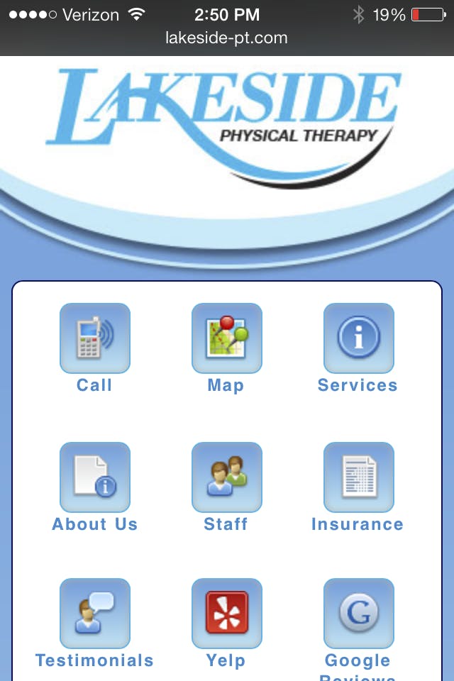Physical Therapy Mobile Websites - include a link to yelp
