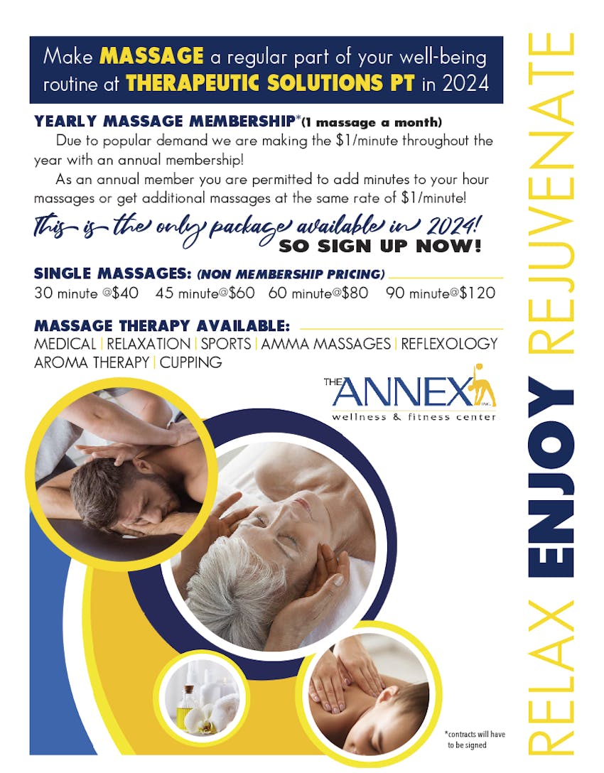 Don't stress Out this holiday season | $1.00 a minute massages | Gift Certificats Available | Call for an appointment today! (516) 623-4388 | The Annex is located at Therapeutic Solutions Physical Therapy