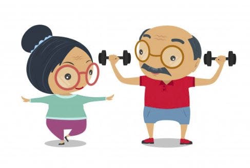 Elderly couple exercising