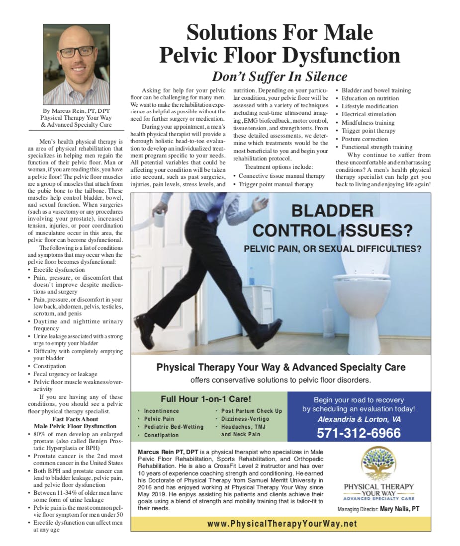 Male Pelvic Floor PT, Physical Therapy, Alexandria VA, Lorton Va, Prostatitis, Incontinence, Sexual Dysfunction
