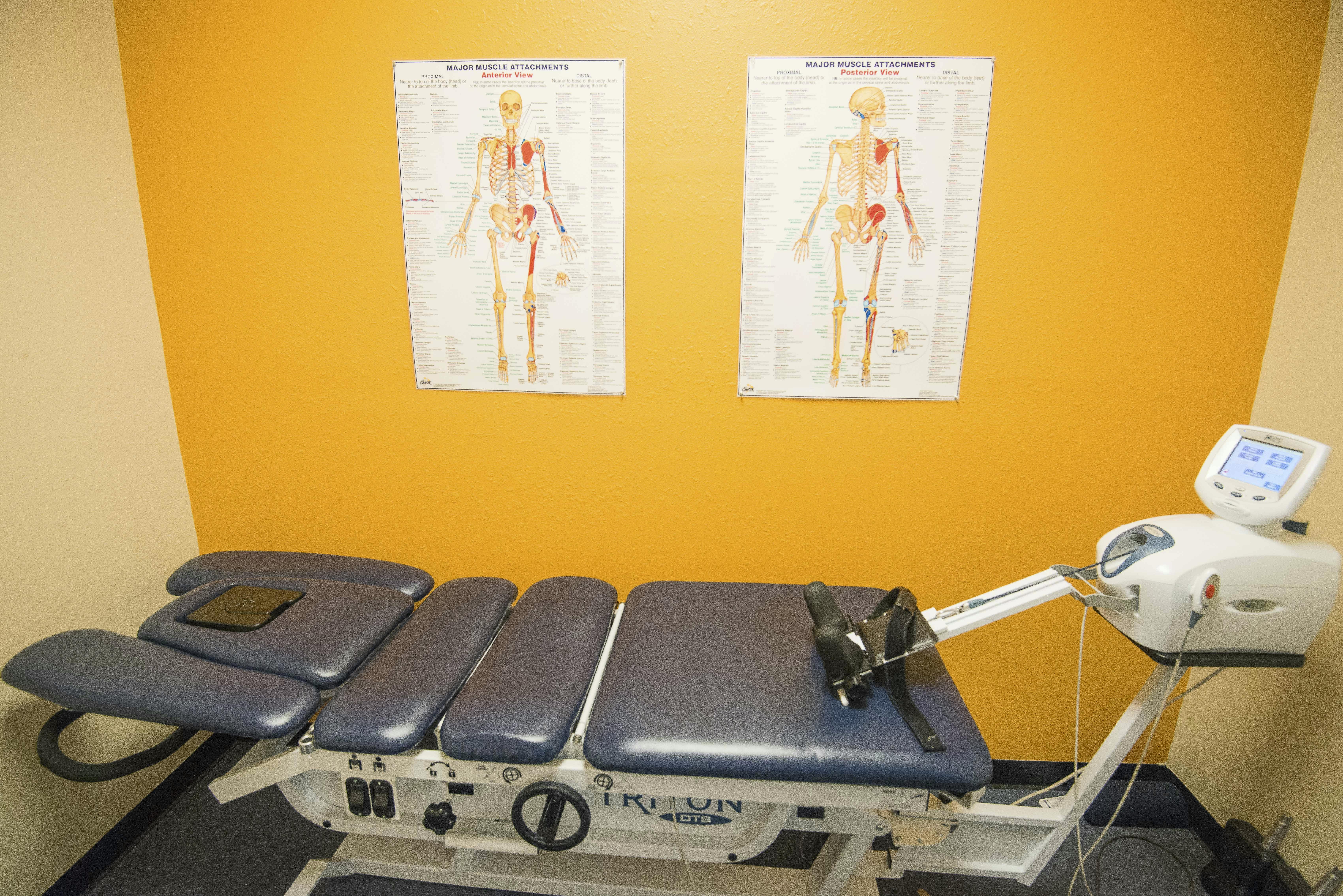 A picture of the cervical and lumbar spine decompression/traction machine.