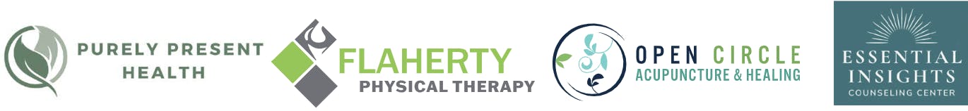 Logo Sponsors: Purely Present Health, Flaherty Physical Therapy, Open Circle Acupuncture & Healing and Essential Insights Counseling Center