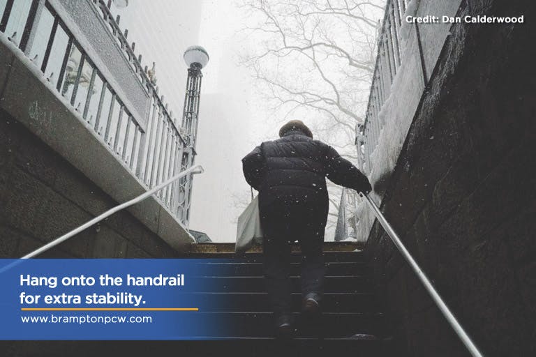 Hang onto the handrail for extra stability.