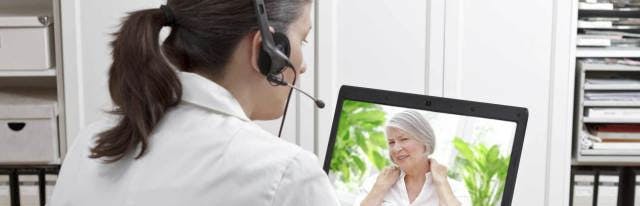 Physical therapist conducting an online consultation, telehealth and e-visits.