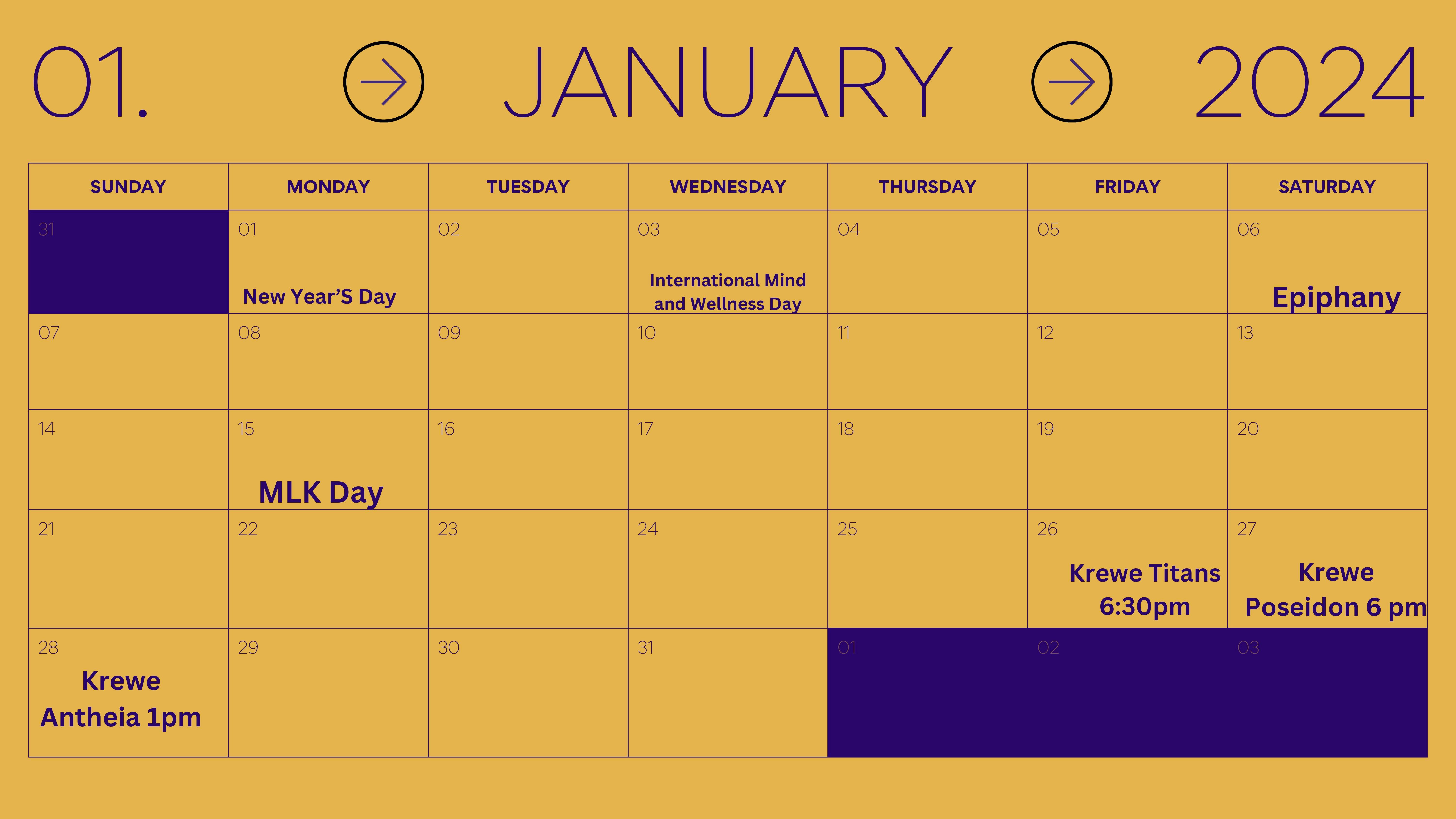 January 2024 Events Calendar