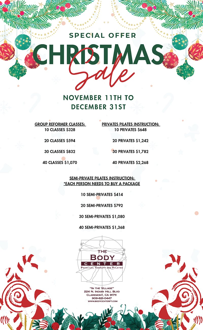 The Body Center Physical Therapy and Pilates: Christmas Sale - Nov 11th to Dec 31st